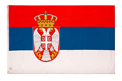 PHENO FLAGS Serbien Flagge 90x150cm - wetterbeständige Fahne mit Messingösen, 100% Polyester, robuste Doppelnaht & in lebendigen Farben - ideal für Flaggen-Liebhaber von PHENO FLAGS