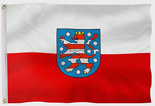 PHENO FLAGS Thüringen Flagge - Bundeslandfahne mit Messing-Ösen - 90 x 150 cm - Wetterfeste Fahnen für Fahnenmast - 100% Polyester von PHENO FLAGS