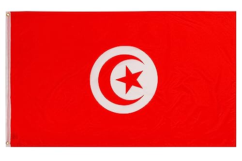 PHENO FLAGS Tunesien Flagge - Tunesienfahne 90x150 cm mit Messing-Ösen - Wetterfeste Nationalflagge für Fahnenmast - 100% Polyester von PHENO FLAGS
