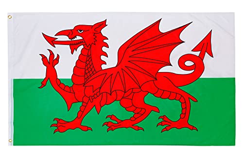 PHENO FLAGS Wales Flagge - Walisiche Fahne 90x150 cm mit Messing-Ösen - Wetterfeste Nationalflagge für Fahnenmast - 100% Polyester von PHENO FLAGS