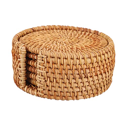 PHENOFICE 1 Satz Rattan-isolierter Untersetzer Tischsets Rund Teekesselhalter Rattan-tischsets Mit Halter Pflanzen Natürliche Tischsets Esstisch Untersetzer Boho-tablett Hölzern von PHENOFICE
