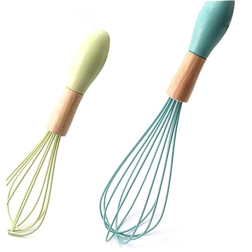 PHENOFICE 2 Stück Silikon Schneebesen mit Holzgriff und Handmixer für Rühren von Eiern zum Backen für Saucen Spülmaschinenfest Zufällige Farbe Zufällige Farbe Zufällige Farbe von PHENOFICE