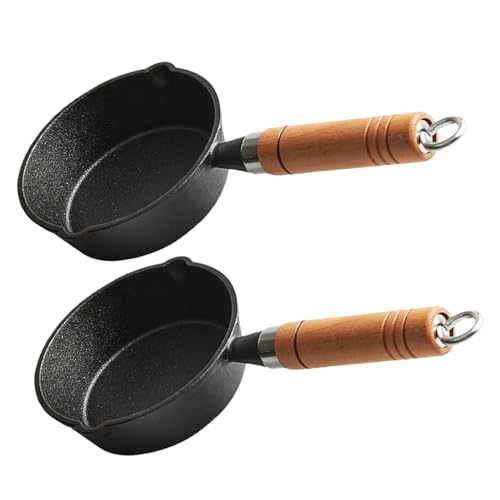 PHENOFICE 2St Bräter aus Gusseisen milchwärmer topf Bratpfanne Ofen kleiner Suppentopf schmelztiegel kochgeschirr wok Butter kleiner Topf mit Holzgriff Soßentopf zum Kochen Buche von PHENOFICE