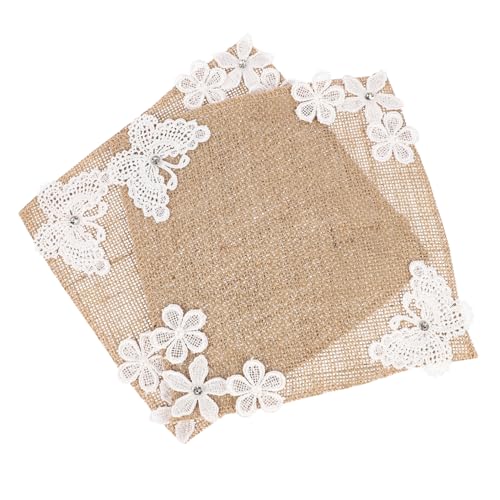 PHENOFICE 2st Party-tischsets Jute Sackleinen Hochzeitstischdekoration Feiertags-tischsets Aus Baumwolle Vintage Tassenmatte Tischset Mit Spitzenstickerei Tischsets Sackleinen-Spitze von PHENOFICE