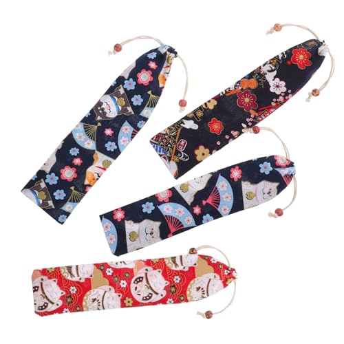 PHENOFICE 4 Stück Tragbare Geschirrtasche Servierutensilien Verpackungsbeutel Beutel Mit Kordelzug Essstäbchen Ärmel Japanische Tasche Mit Kordelzug Bestecktasche Bettwäsche Aus Baumwolle von PHENOFICE