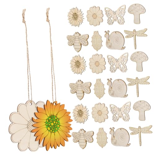 PHENOFICE 40Stücke Unfertige Holzhandwerksstücke Teiliges mit Blumen und Tiermotiven Juteseilen für Kreative DIY Projekte und Wanddekoration PHENOFICE 40Stücke Unfertige Holzhandwerksstücke Teiliges mit Blumen und Tiermotiven Juteseilen für Kreative DIY Projekte und Wanddekoration von PHENOFICE