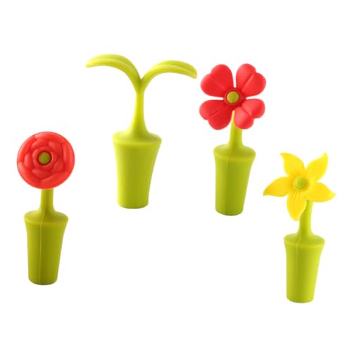 PHENOFICE 4stücke Blumen-Design Flaschenverschluss Aus Silikon Stopfen Für Rotwein Luftdicht Wiederverwendbar Für Partys Mit Blumen-Design Verschlussstopfen von PHENOFICE