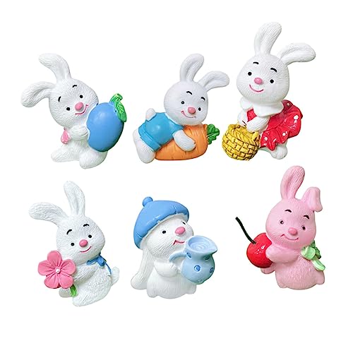 PHENOFICE 6 Stück Miniature Bunny Figuren für Ostern Lustige Deko für Cake Topper Auto Armaturenbrett und Miniaturgärten Kreative Resin Deko für Zuhause und von PHENOFICE