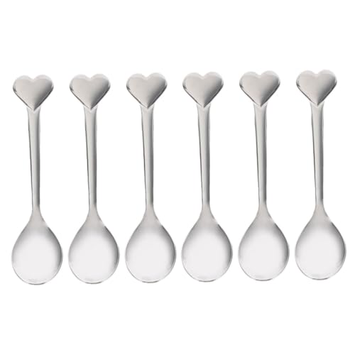 PHENOFICE 6 Edelstahl Löffel Herzform Esslöffel Metall Teelöffel Kuchenlöffel Rührlöffel Zum Mixen von PHENOFICE