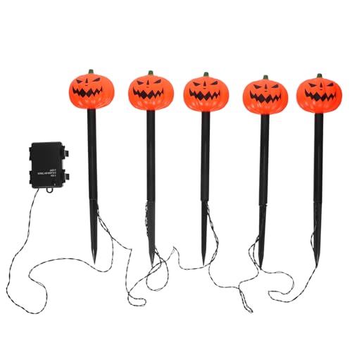 PHENOFICE Halloween-Kürbislichter, LED-Pfahllampen für den Außenbereich, 5-köpfige Kürbis-Wegelichter, Laterne mit Pfahl für Festliche Garten-, Rasen- und Wegdekorationen PHENOFICE Halloween-Kürbislichter, LED-Pfahllampen für den Außenbereich, 5-köpfige Kürbis-Wegelichter, Laterne mit Pfahl für Festliche Garten-, Rasen- und Wegdekorationen von PHENOFICE