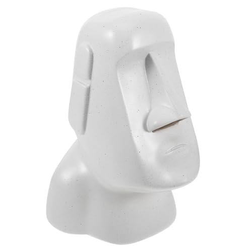 PHENOFICE Kasten Moai-Taschentuchbox Neuheit Serviettenhalter Gewebeabdeckung Figur der Moai-Statue Heimdekoration Moai Tiki Kopf Figur Schlafzimmer kommode Gewebeorganisator Harz Weiß von PHENOFICE