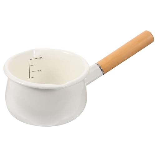 PHENOFICE Kleines Milchkännchen Aus Emaille Handpfanne Emaille-topf Für Gasherd Butterschmelzpfanne Suppentopf Emaillierte Soßenpfanne Milchtöpfe Für Antihaftbeschichteter Topf Weiß Holz von PHENOFICE