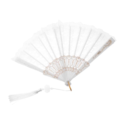 PHENOFICE Spitzenfächer Hochzeit Handfächer gefaltet Kleiner Lüfter Handventilator Faltbarer Lüfter Spitzenhandfächer Spitze Handfaltfächer Handheld -Faltventilator Faltlüfter Metall Weiß von PHENOFICE
