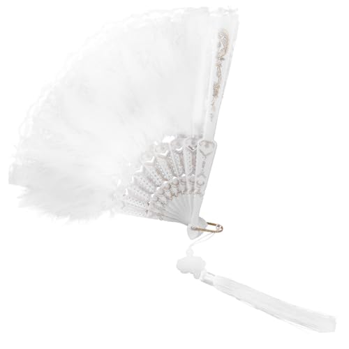 PHENOFICE Vintage Faltbarer Spitzen-handfächer mit Feder Stabiles Design Leicht Performance Fan für Hochzeit Tanz und Fotoshooting von PHENOFICE