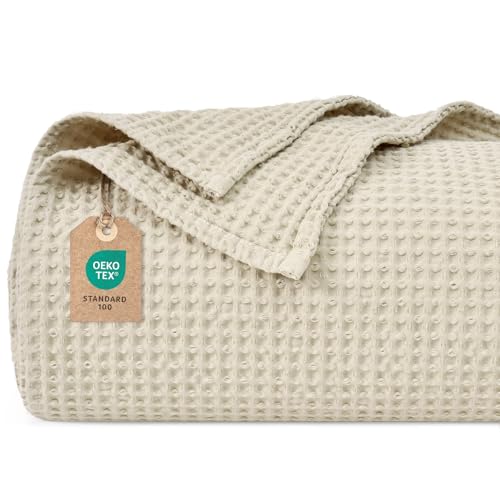 PHF 100% Baumwolle waffledecke Kuschedecke 130x150cm, leicht & atmungsaktiv, perfekt für den Sommer - Oeko-TEX® Zertifiziert - Hotelwäschequalität - Ideal für Sofa Couch Bett, Linen von PHF