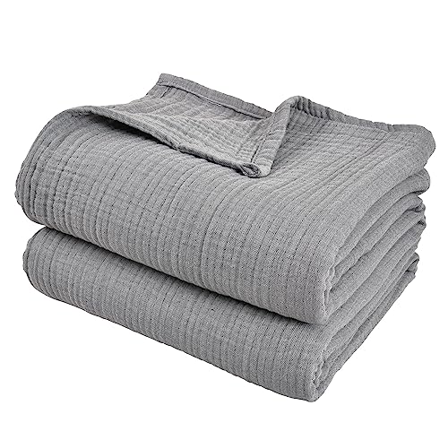 PHF Baumwolle Musselin Decke 130x150cm, Sommer, Hautfreundliche & Atmungsaktive Tagesdecke, Ganzjährige Komfort Grey Sofaüberwurf Couchdecke für Bett Sofa, Grau von PHF