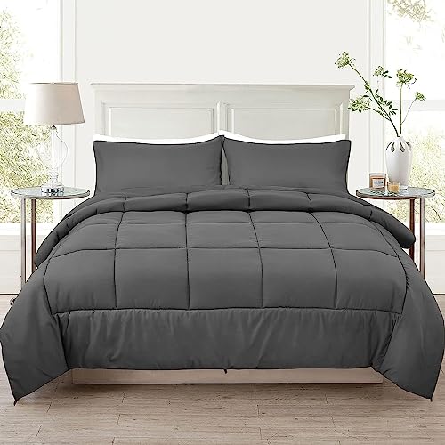 PHF Flauschige Bettdecke 135x200cm, Atmungsaktive Ganzjahresdecke 300GSM Füllung, Super Weich Steppdecke Schlafdecke Dark Grey,Dunkelgrau von PHF