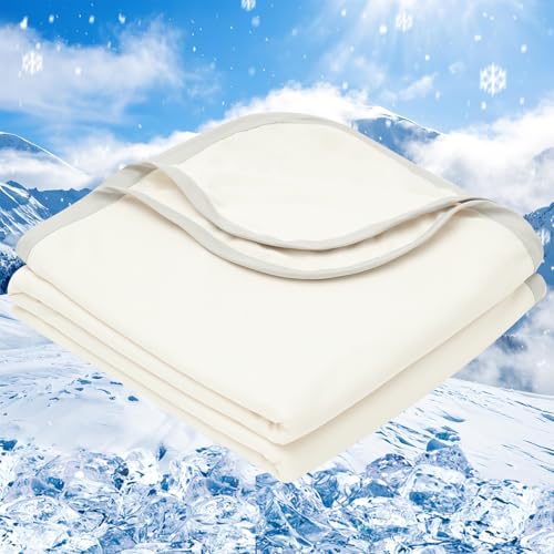 PHF Kühldecke 130x150cm, Arc-Chill Q-Max>0.5 doppelseitige selbstkühlende Kühldecke, Schweißabsorbierende und Atmungsaktive Cream White Bettedecke Sofadecke Wohndecke Reisedecke (Cremeweiß) von PHF