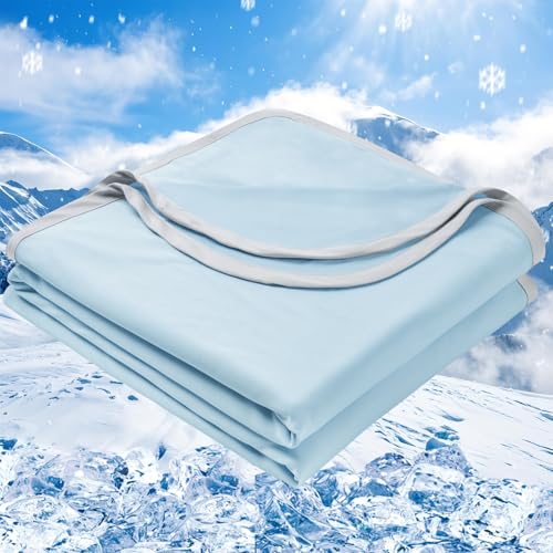 PHF Kühldecke 220x240cm, Arc-Chill Q-Max>0.5 doppelseitige selbstkühlende Kühldecke, Schweißabsorbierende und Atmungsaktive Ice Blue Bettedecke Sofadecke Wohndecke Reisedecke (Blau) von PHF
