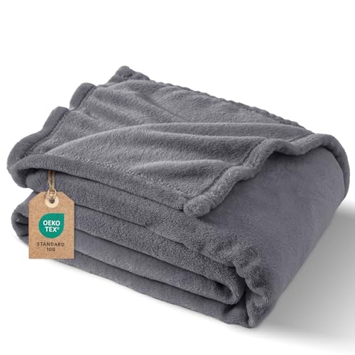 PHF Kuscheldecke Flauschig Fleecedecke 130x150cm - Oeko-Tex Weich Warm Wohndecke, Decke Blanket für Couch Sofa Bett, Tagesdecken & Kuscheldecken, Sofa überwurfdecke, Grau von PHF