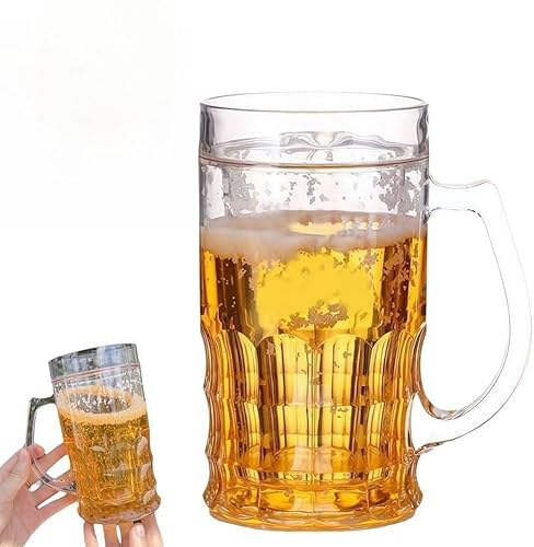 Bierkrug-Optik, doppelwandig, lustiger Bierkrug mit Henkel und Zwischenschicht, großes Fassungsvermögen, auslaufsicher und isoliert, perfekt für Bar-Drinks, Streiche und Partys. von PHFDQKG