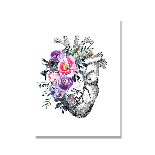 Anatomische Orgel Vintage Blumen Poster Herz Anatomie Wand Bilder Menschliche Anatomie Bild Leinwand Bild BüRo Medizinraum Dekor Bild 40x60cm Ungerahmt W16 von PHGFK