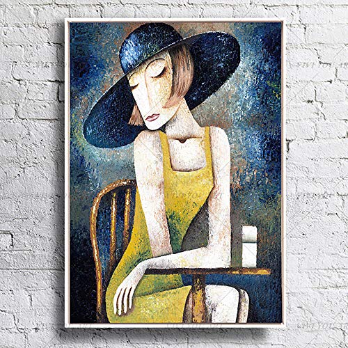 Picasso Poster Abstrakte Mode Frau Trinken Kaffee Kubismus Gemäldedruck Vintage Poster Galerie Wand Bilder Leinwand Bild Wohnzimmer Dekor 40x60cm Ungerahmt M1 von PHGFK