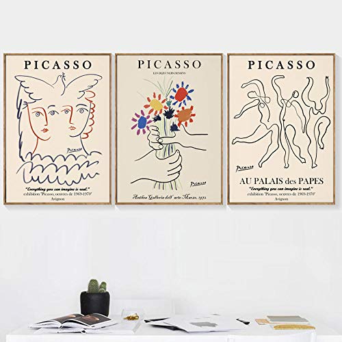 Picasso Poster Abstrakte Wand Bilder Friedenstaube Mädchen Blumen Bilder Bild Pop Gemälde Bild Leinwand Wohnzimmer Schlafzimmer Wanddekor Bilder 40x60cmx3 Kein Rahmen von PHGFK