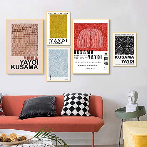 Yayoi Kusama Poster Gemäldewerk Ausstellung Poster und Kunstdrucke Galerie Abstrakte Wand Bilder Moderne Gemälde Leinwandbild Bild für Wohnzimmer Dekor Ungerahmt Wandbilder Wohnzimmer Modern von PHGFK