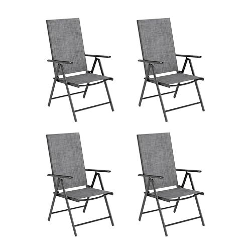 PHI VILLA 4er Sets Gartenstühle mit Aluminiumrahmen,Grey, 6X verstellbar mit 7 sitzpositionen Gartenstuhl Klappstühle hohe Rückenlehne Wetterresistent von PHI VILLA