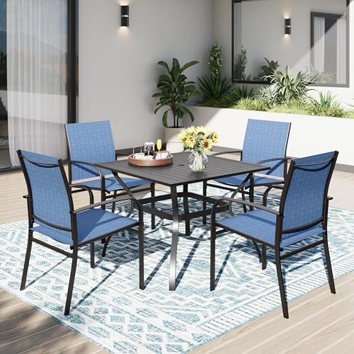 PHI VILLA 5-Teiliges Gartentisch und Stühle Gartenmöbel für 4 Personen Terrassenmöbel mit 4 x Blaue Textilene-Esszimmerstühle 94cm Quadratischer Gartentisch für Balkon,Deck,Hof PHI VILLA 5-Teiliges Gartentisch und Stühle Gartenmöbel für 4 Personen Terrassenmöbel mit 4 x Blaue Textilene-Esszimmerstühle 94cm Quadratischer Gartentisch für Balkon,Deck,Hof von PHI VILLA