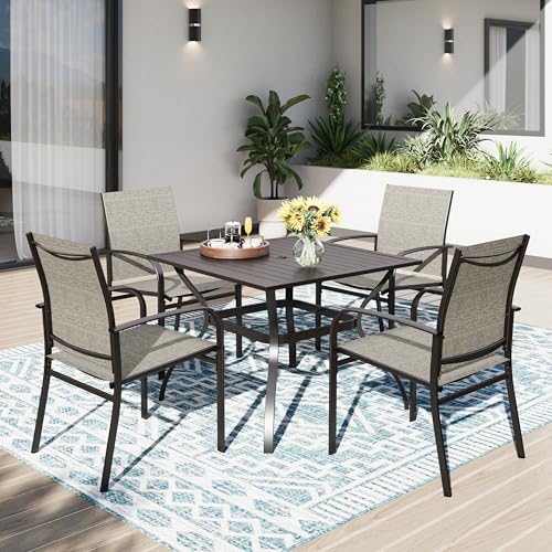 PHI VILLA 5-Teiliges Gartentisch und Stühle Gartenmöbel für 4 Personen Terrassenmöbel mit 4 x Braune Textilene-Esszimmerstühle 94cm Quadratischer Gartentisch für Balkon,Deck,Hof PHI VILLA 5-Teiliges Gartentisch und Stühle Gartenmöbel für 4 Personen Terrassenmöbel mit 4 x Braune Textilene-Esszimmerstühle 94cm Quadratischer Gartentisch für Balkon,Deck,Hof von PHI VILLA