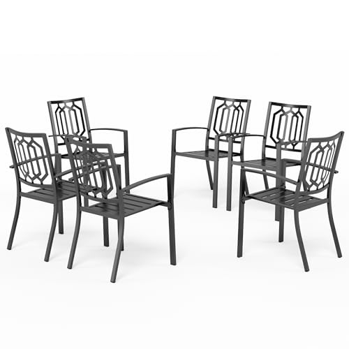 PHI VILLA 6er Set Gartenstühle Outdoor-Esszimmerstühle Terrassenstühle Metall Patio Balkonstuhl Stapelbar Stühle, Schwarz Stil 1 von PHI VILLA