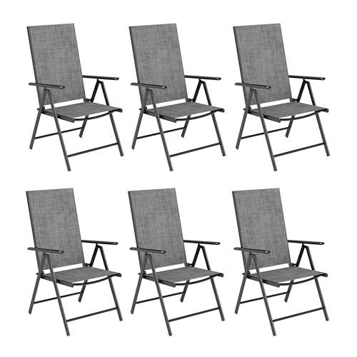 PHI VILLA 6er Sets Gartenstühle mit Aluminiumrahmen,Grey, 6X verstellbar mit 7 sitzpositionen Gartenstuhl Klappstühle hohe Rückenlehne Wetterresistent von PHI VILLA