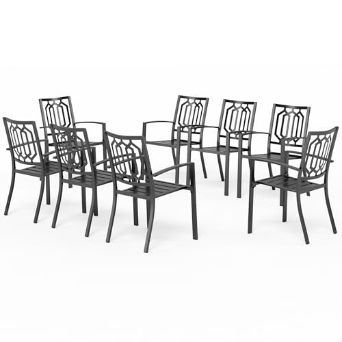 PHI VILLA 8er Set Gartenstühle Outdoor-Esszimmerstühle Terrassenstühle Metall Patio Balkonstuhl Stapelbar Stühle, Schwarz Stil 1 von PHI VILLA