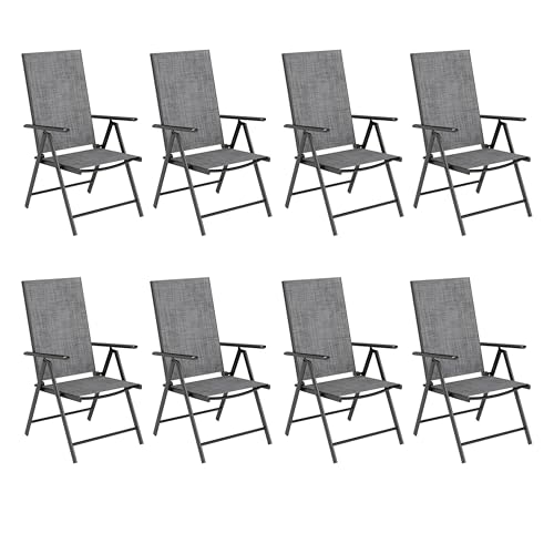 PHI VILLA 8er Sets Gartenstühle mit Aluminiumrahmen,Grey, 6X verstellbar mit 7 sitzpositionen Gartenstuhl Klappstühle hohe Rückenlehne Wetterresistent von PHI VILLA