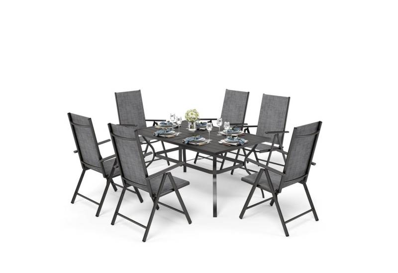 PHI VILLA Garten-Essgruppe, (6 Verstellbar mit 7 Sitzpositionen Gartenstühle klappbar, Terrassenmöbel Balkonmöbel Gartengarnitur Gartenmöbel Set), Wetterfest Garten Sitzgruppe von PHI VILLA