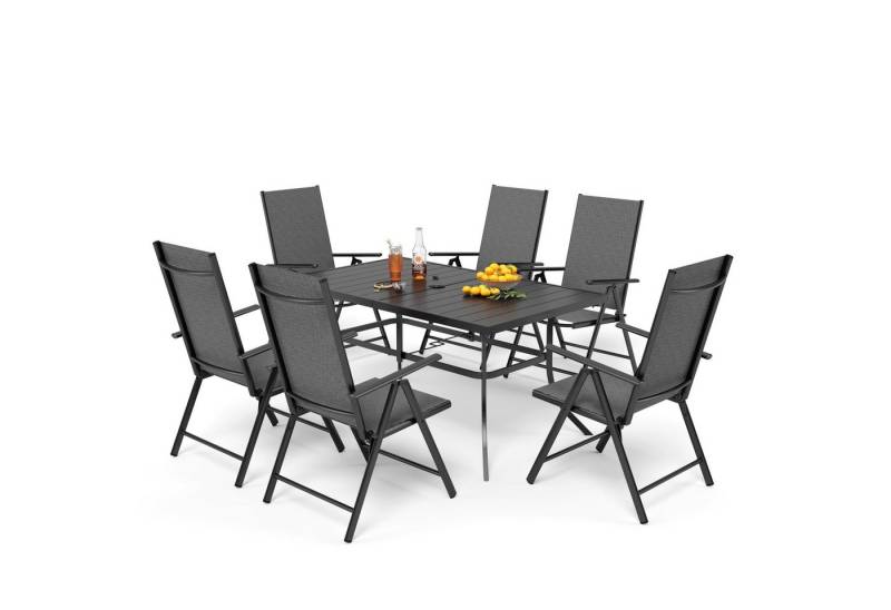 PHI VILLA Garten-Essgruppe, (7-Fach Verstellbar Hochlehner Klappbar, 152×89 Metall Gartentisch), Terassenmöbel Außen Wetterfest von PHI VILLA