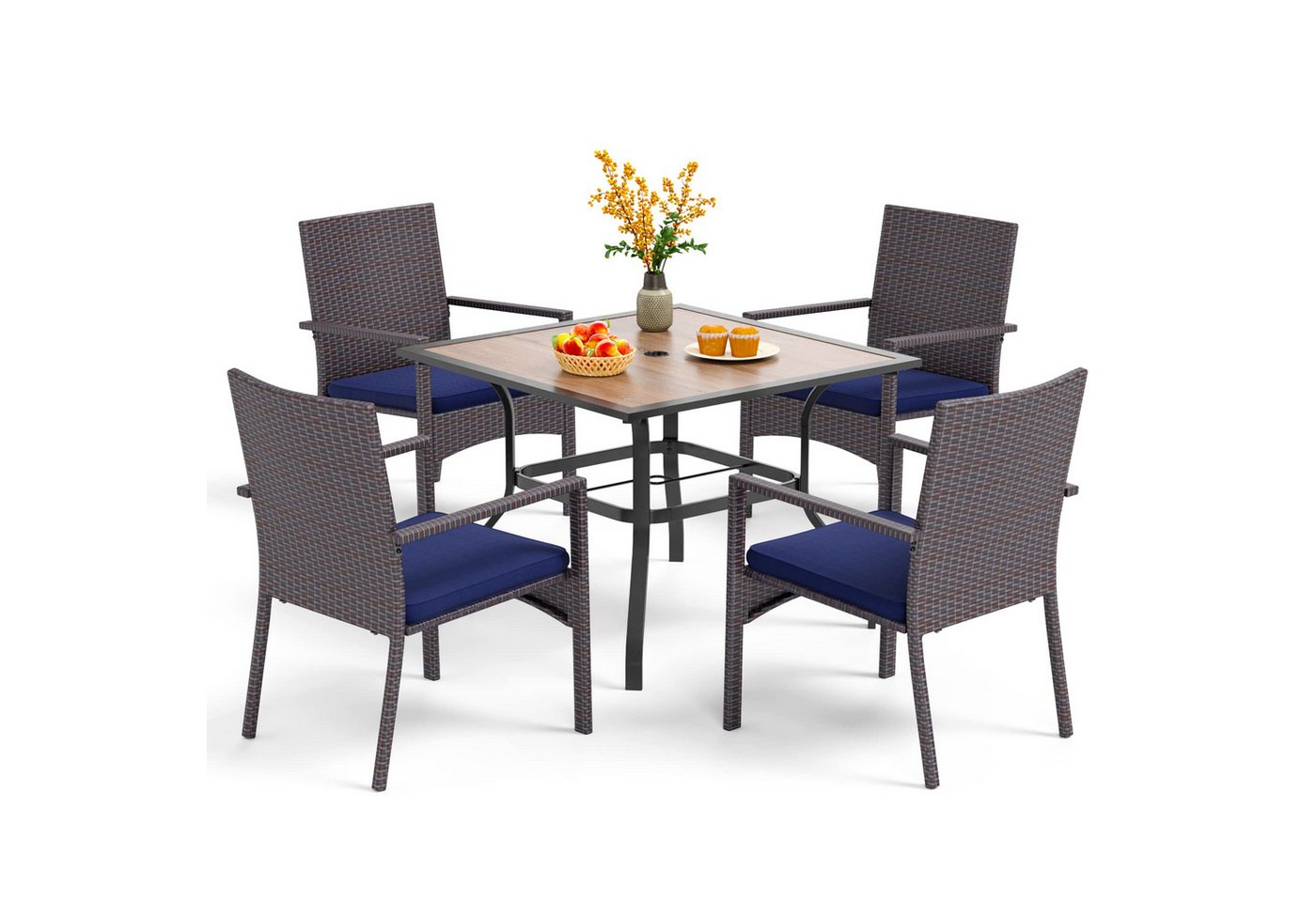 PHI VILLA Garten-Essgruppe, (94cm Quadratischer Gartentisch mit 4 Gartenstühle, Metall Balkonmöbel Terrassenmöbel für 4 Personen), 5-teiliges Gartenmöbel Set von PHI VILLA