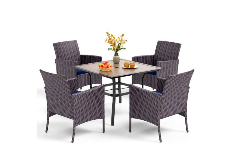 PHI VILLA Garten-Essgruppe, (94cm Quadratischer Gartentisch mit 4 Gartenstühle, Metall Balkonmöbel Terrassenmöbel für 4 Personen), 5-teiliges Gartenmöbel Set von PHI VILLA