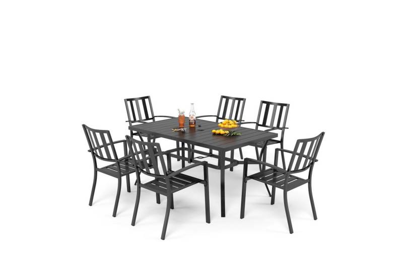 PHI VILLA Garten-Essgruppe, (Sparen für Terrasse Balkon, 4cm Schirmloch), 6 Stühle mit Tisch Rechteckig Garten Esstisch von PHI VILLA