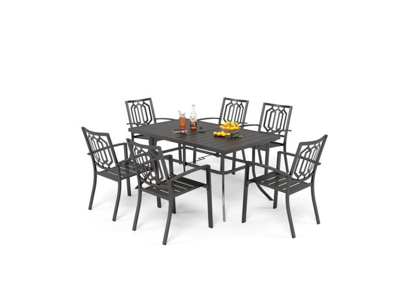 PHI VILLA Garten-Essgruppe, (Sparen für Terrasse Balkon, 4cm Schirmloch), 6 Stühle mit Tisch Rechteckig Garten Esstisch von PHI VILLA