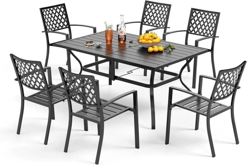 PHI VILLA Garten-Essgruppe, (Wetterfest Gartengarnitur Set 6 Personen mit, Stapelbare Stühle Terrassenmöbel Set), Outdoor Bistro Möbel Sets Metall von PHI VILLA