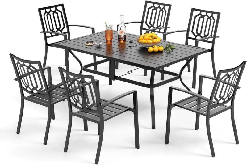 PHI VILLA Garten-Essgruppe, (Wetterfest Gartengarnitur Set 6 Personen mit, Stapelbare Stühle Terrassenmöbel Set), Outdoor Bistro Möbel Sets Metall von PHI VILLA