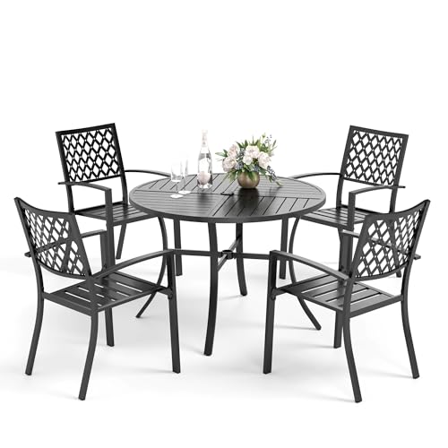 PHI VILLA Garten Esstisch mit 4 Stühlen, 5-teiliges Outdoor Balkon Esstisch mit Stapelbaren Metallstühlen und 1 Rund Gartentisch, E-Beschichtung, Gartenmöbel Set PHI VILLA Garten Esstisch mit 4 Stühlen, 5-teiliges Outdoor Balkon Esstisch mit Stapelbaren Metallstühlen und 1 Rund Gartentisch, E-Beschichtung, Gartenmöbel Set von PHI VILLA