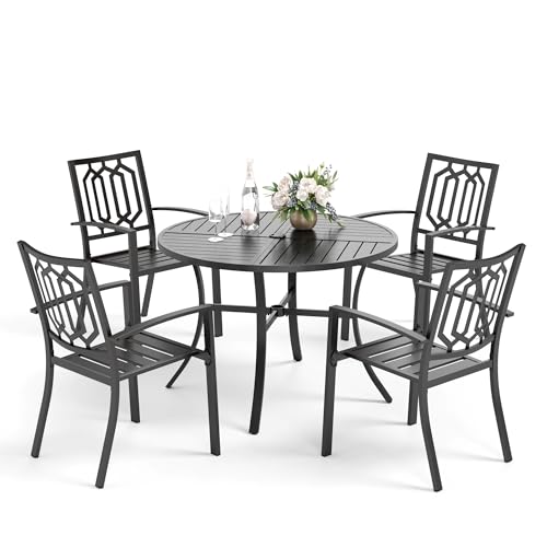 PHI VILLA Garten Esstisch mit 4 Stühlen, Outdoor Balkon Esstisch mit Stapelbaren Metallstühlen und 1 Rund Gartentisch, E-Beschichtung, 5-teiliges Gartenmöbel Set PHI VILLA Garten Esstisch mit 4 Stühlen, Outdoor Balkon Esstisch mit Stapelbaren Metallstühlen und 1 Rund Gartentisch, E-Beschichtung, 5-teiliges Gartenmöbel Set von PHI VILLA