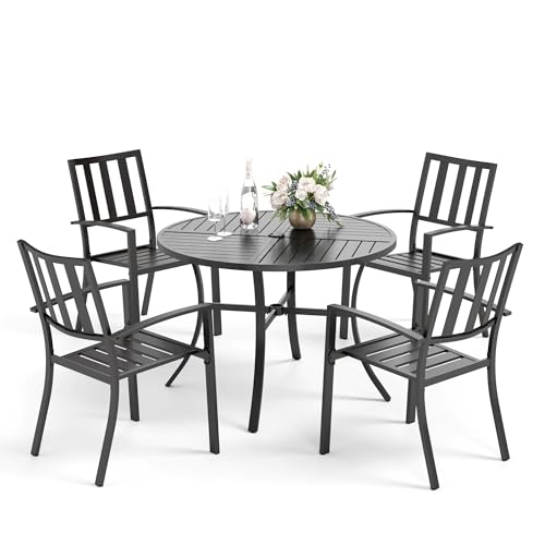 PHI VILLA Garten Esstisch mit 4 Stühlen, Outdoor Balkon Esstisch mit Stapelbaren Metallstühlen und 1 Rund Gartentisch, E-Beschichtung, Gartenmöbel Set PHI VILLA Garten Esstisch mit 4 Stühlen, Outdoor Balkon Esstisch mit Stapelbaren Metallstühlen und 1 Rund Gartentisch, E-Beschichtung, Gartenmöbel Set von PHI VILLA