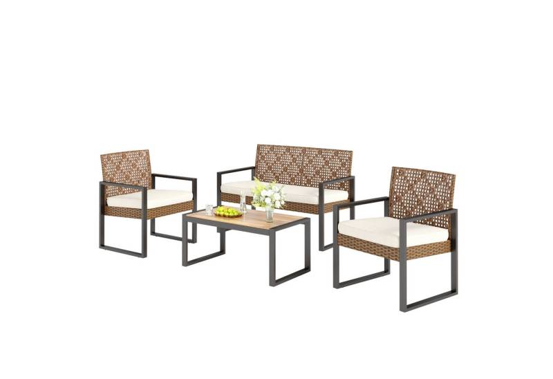 PHI VILLA Gartenlounge-Set, (4 Personen Outdoor Lounge Möbel Gartensofa, mit 1 x 2-Sitzer Sofa, 2 x Sessel und 1 x Tisch), Gartenmöbel Balkonmöbel Set von PHI VILLA