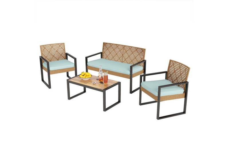 PHI VILLA Gartenlounge-Set, (4 Personen Outdoor Lounge Möbel Gartensofa, mit 1 x 2-Sitzer Sofa, 2 x Sessel und 1 x Tisch), Gartenmöbel Balkonmöbel Set von PHI VILLA