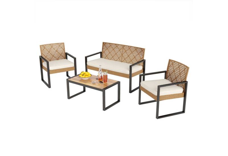PHI VILLA Gartenlounge-Set, (4 Personen Outdoor Lounge Möbel Gartensofa, mit 1 x 2-Sitzer Sofa, 2 x Sessel und 1 x Tisch), Gartenmöbel Balkonmöbel Set von PHI VILLA
